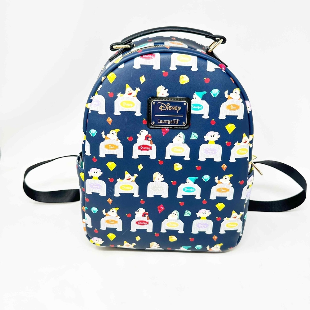 Loungefly Backpack Purse Disney Snow White Seven Dwarfs Beds Sleepy Dopey NWOT